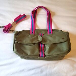 VTG Ralph Lauren Cool Army Green Pink Canvas Cargo Messenger Bag Travel Y2K 90's